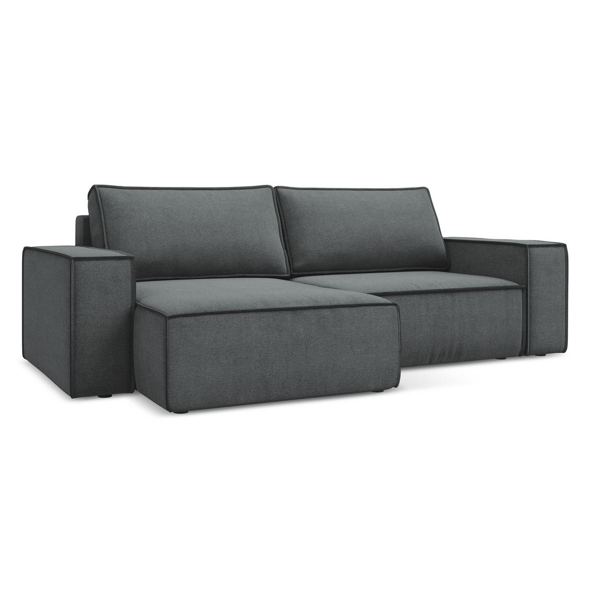 ECKSOFA mit Schlaffunktion Strukturstoff Stoff Grau - Schwarz/Grau, Kunststoff/Textil (148/257cm) - LaMiaSofa