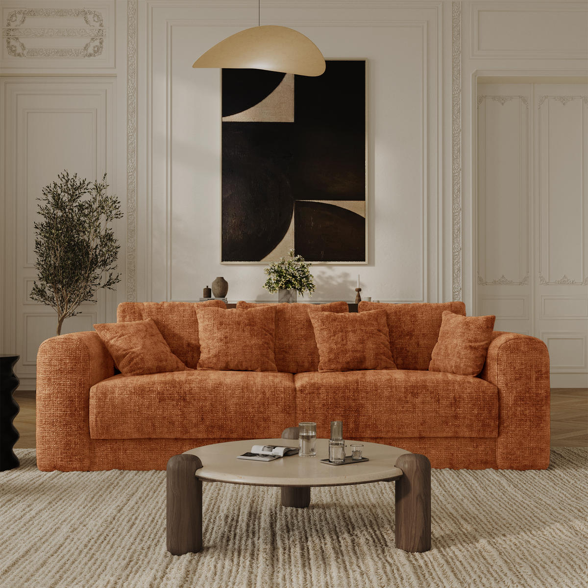 SCHLAFSOFA mit Stauraum in Nussbaum RIO Geprägter Samt Terrakotta 250cm - Dunkelorange/Terracotta, Textil (250/90/95cm) - Sia Home