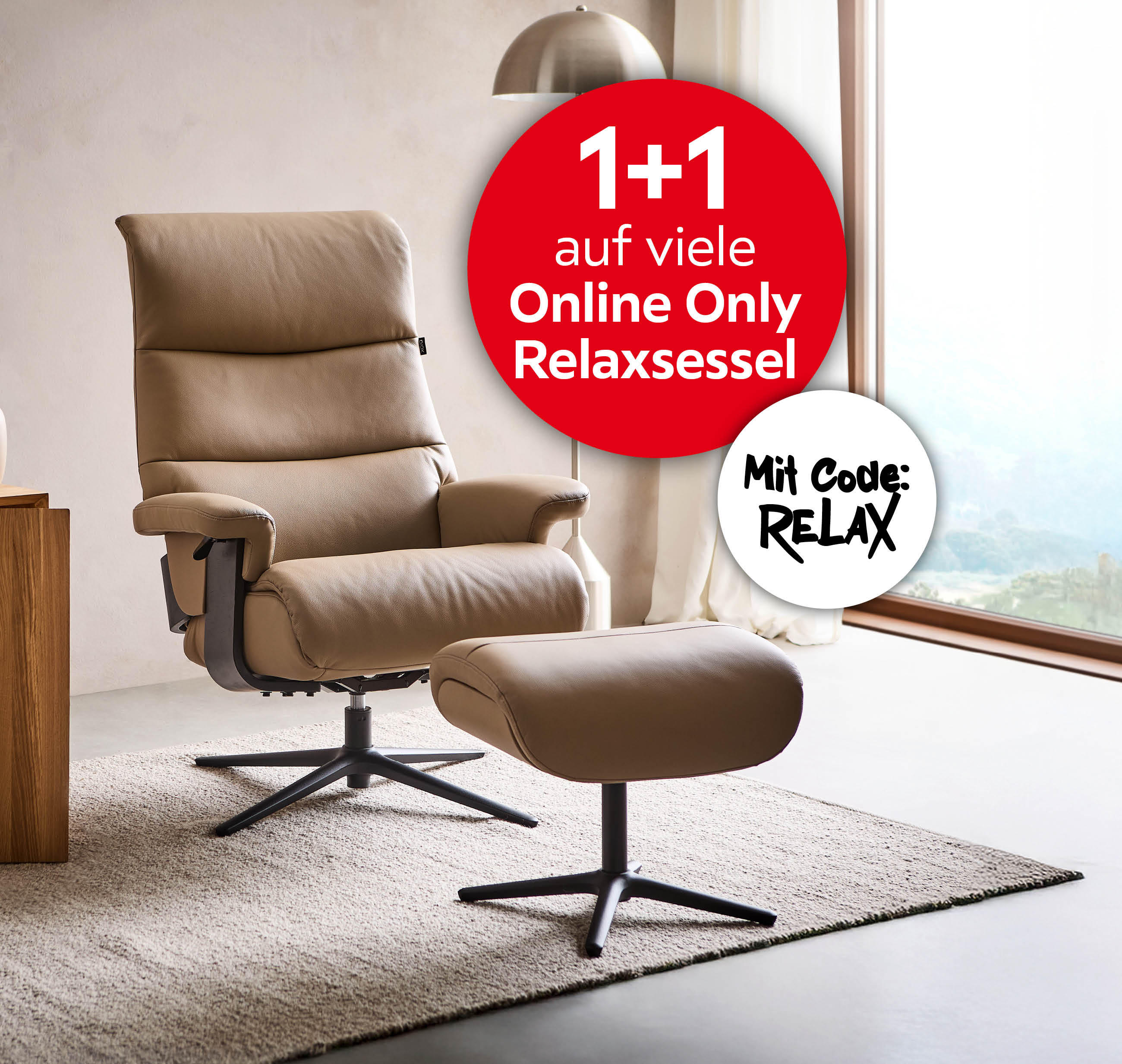 1+1 auf viele Online Only Relaxsessel; Mit Code: RELAX