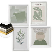 WANDBILDER 4er-Set - 50x50 cm & 40x60 cm Weißer Rahmen - Stilvolle abstrakte Pflanzengrafiken - Weiß, Kunststoff (50/50cm) - ArtPrintCave