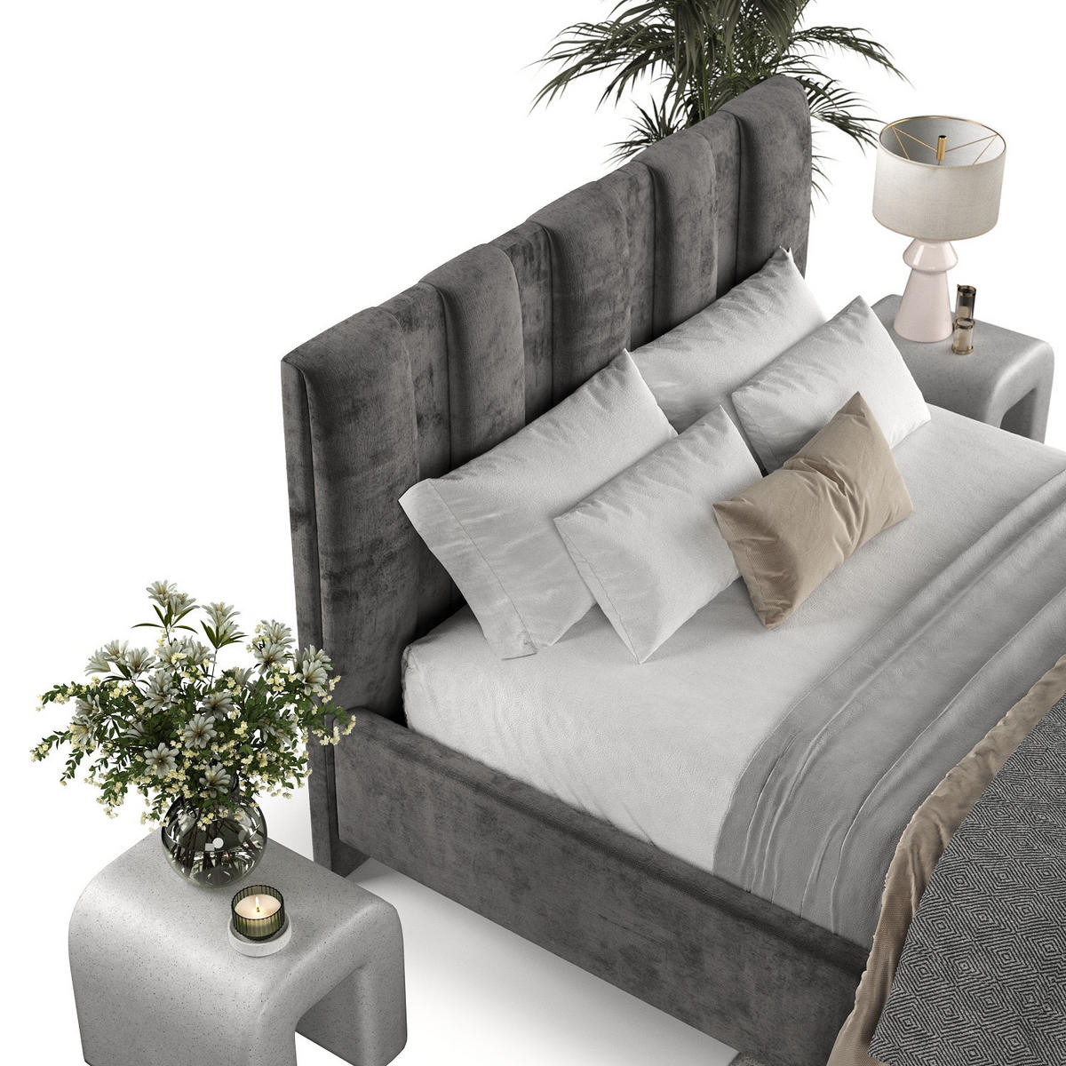 POLSTERBETT Loom 180/200 cm Anthrazit im Lotta Stoff - Anthrazit/Naturfarben, Holz/Holzwerkstoff (180/200cm) - AltaBeds