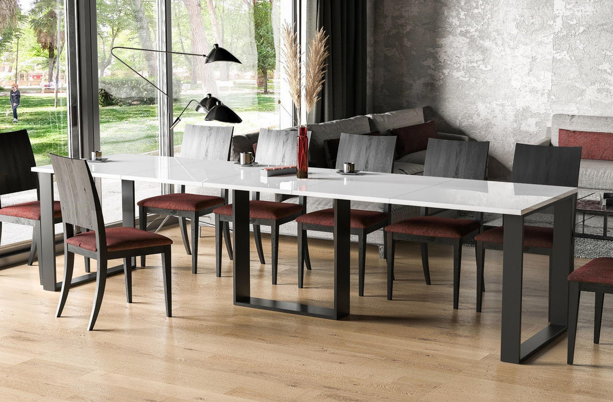 ESSTISCH Borys ausziehbar bis 310 cm - Weiß Hochglanz, Holzwerkstoff (130/90/76cm) - Endo-Moebel
