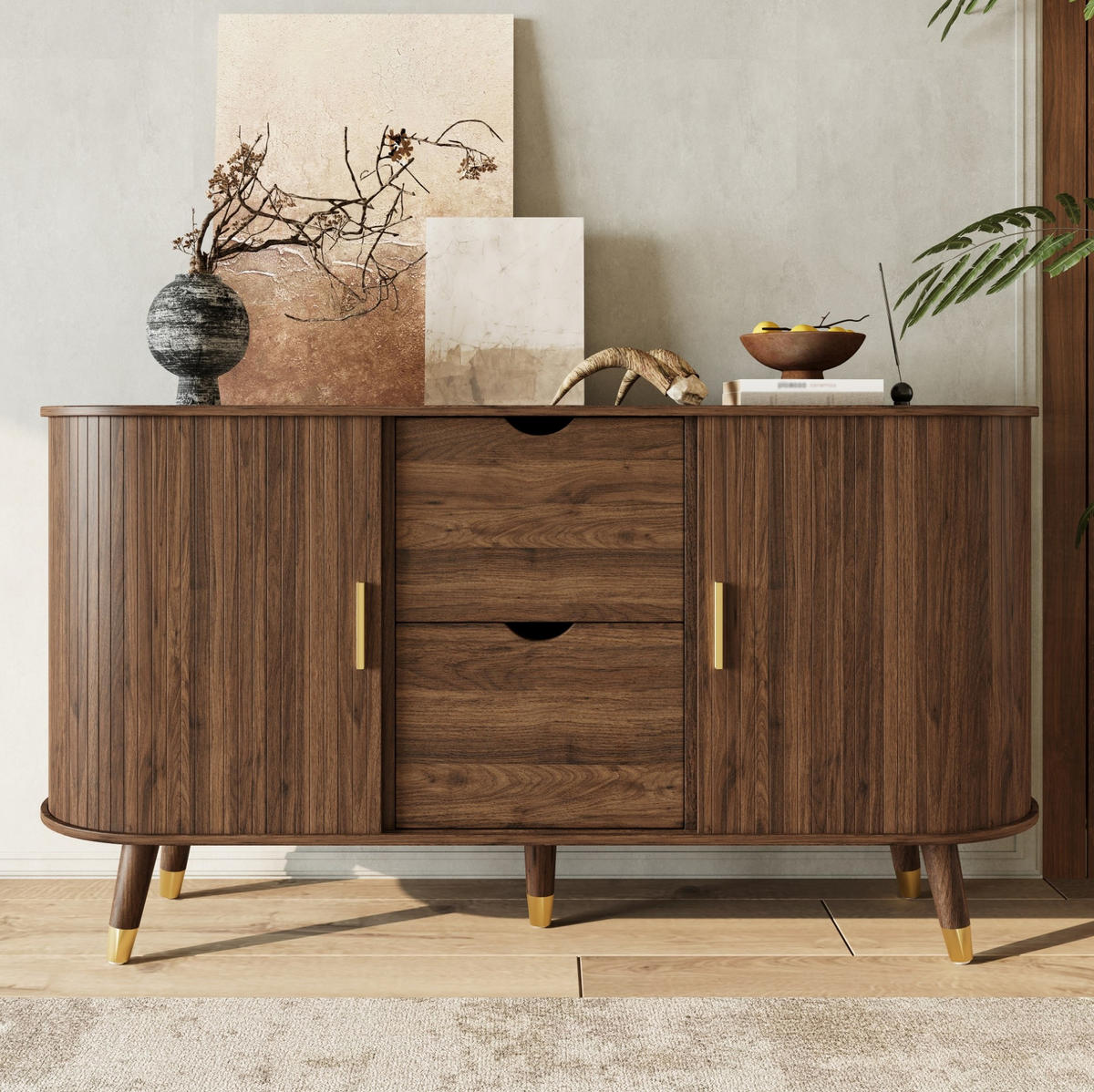 KOMMODE aus MDF 140x40x79,5cm in Nussbaum mit Schubladen - Nussbaumfarben, Holzwerkstoff (140/79.5/40cm) - Modfu