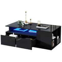 COUCHTISCH 100/50/35 cm mit LED-Beleuchtung, 2 Schubladen und 3 Ebenen in Hochglanz, Schwarz - Schwarz, Holzwerkstoff (100/50/35cm) - Redom
