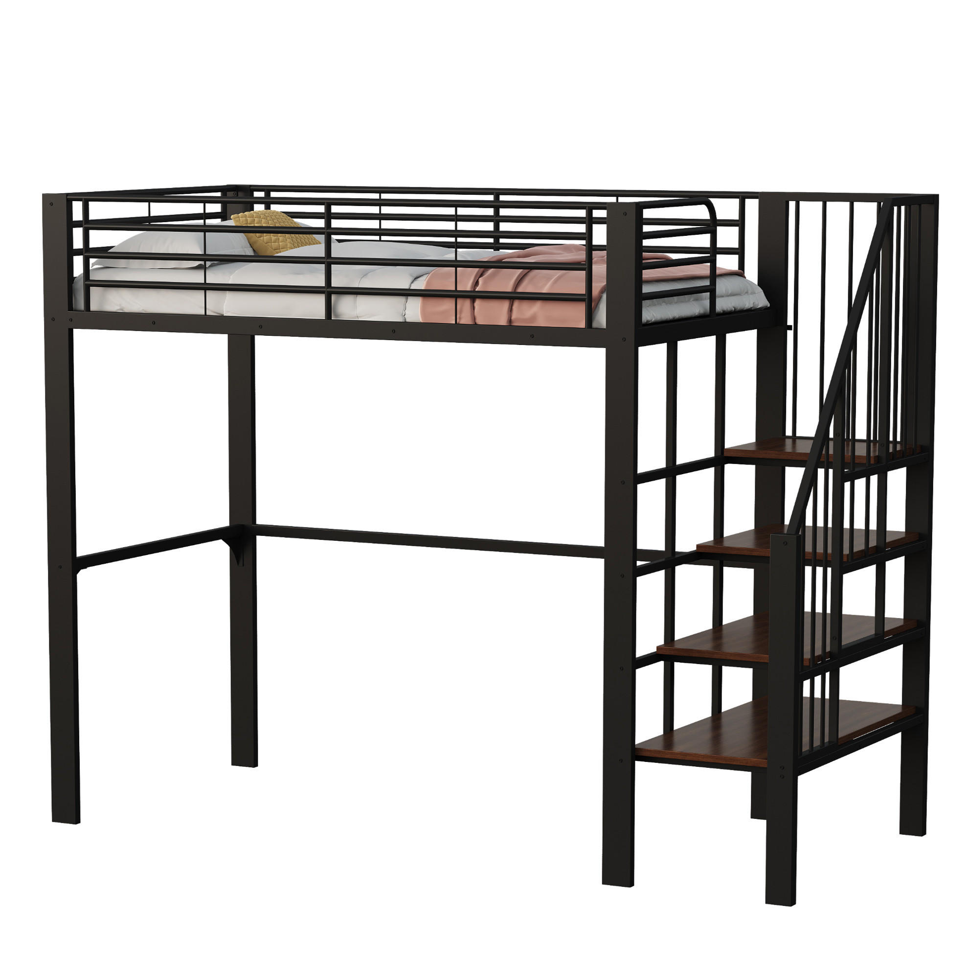 Beauniv Hochbett Schwarz 90x200 cm