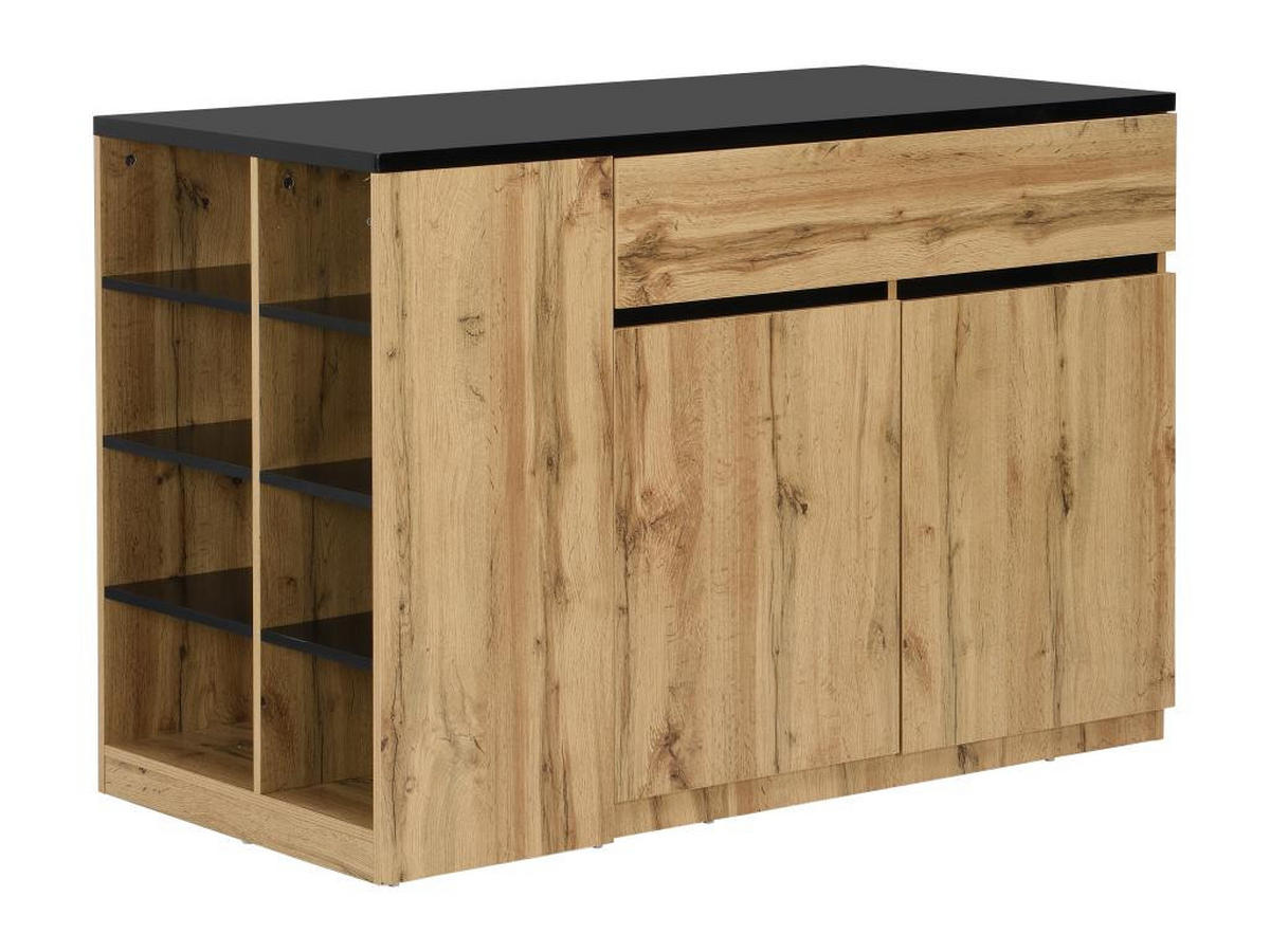 KÜCHENINSEL mit Stauraum - Schwarz & Naturfarben - MEILI - Schwarz, Holz (65/90/130cm) - Vente-Unique