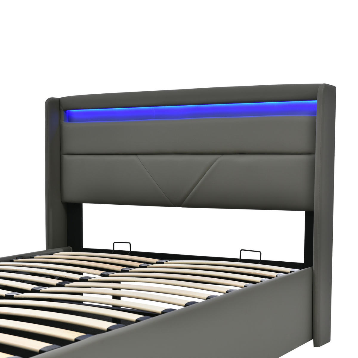 POLSTERBETT 140/200 cm Grau aus PU mit Bettkasten und LED-Beleuchtung - Grau, Kunststoff (140/200cm) - OKMYHOME