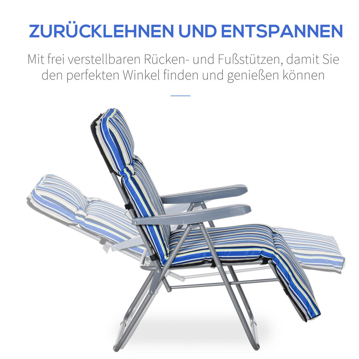 SONNENLIEGE aus Polyester 75x60x65-102 cm Blau klappbar mit 5-fach verstellbarer Rückenlehne im 2er-Set - Blau, Kunststoff (60/102/75cm) - Modfu