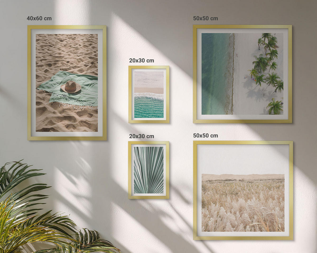 BILDER SET 5er Set - 50x50 cm & 20x30 cm & 40x60 cm Goldrahmen - Urlaubsblick Strand Meer - Goldfarben, Kunststoff (40/60cm) - TULUP
