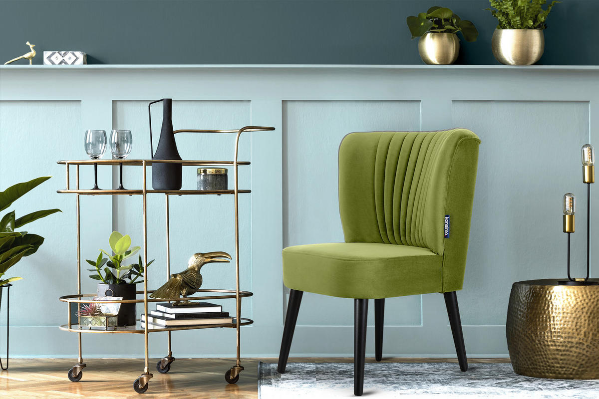 COCKTAILSESSEL DUCO auf hohen Beinen, Olive/Schwarz - Schwarz/Olivgrün, Holz/Textil (63/89/65cm) - KONSIMO®