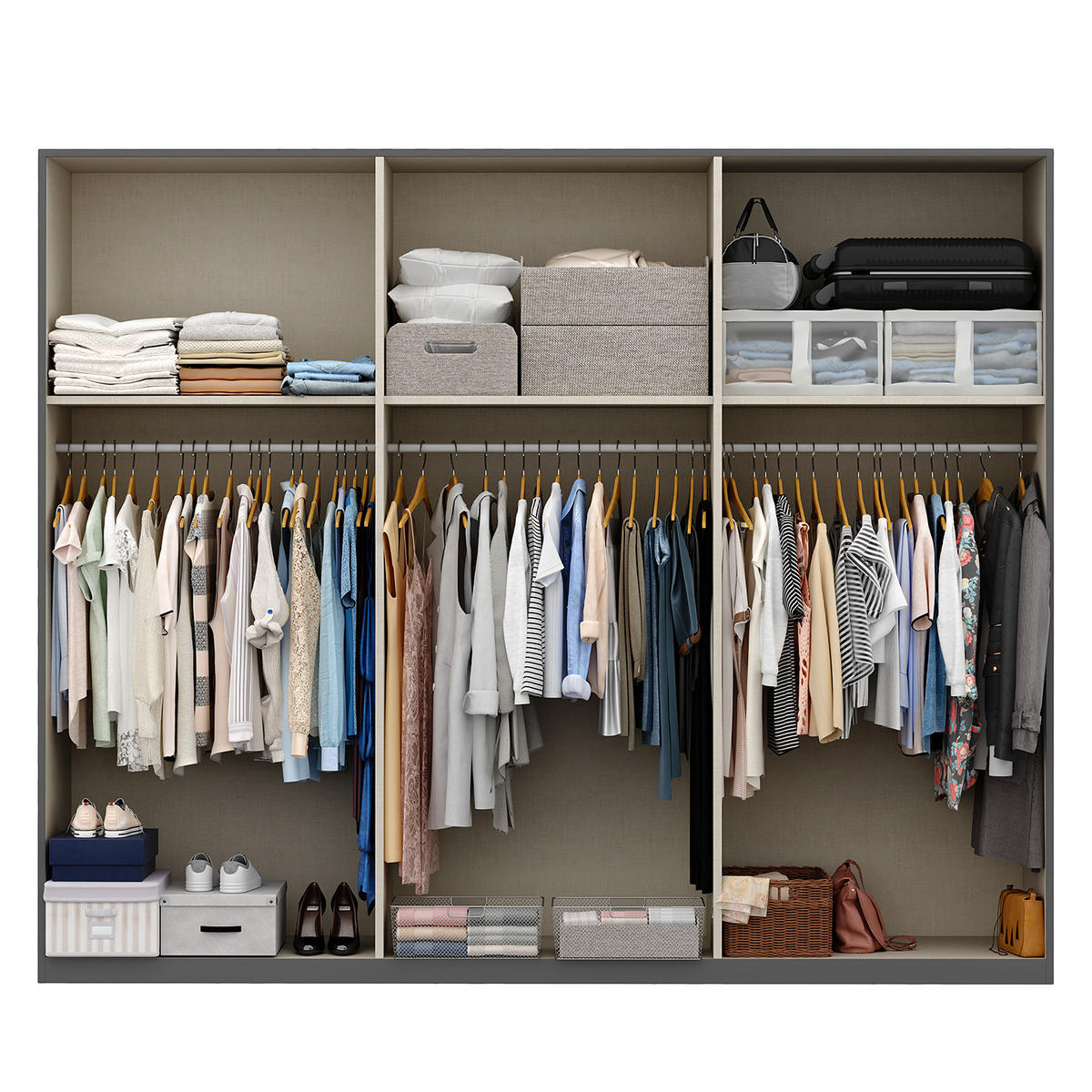 SCHWEBETÜRENSCHRANK - Graphitfarben, Holzwerkstoff (270/222/69cm) - home24