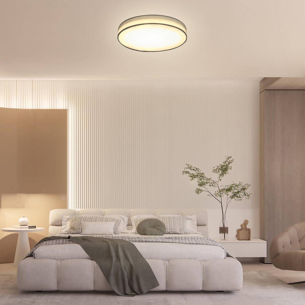DECKENLEUCHT LED 12W 3000K Stoffschirm Modern Rund Ø30CM - Weiß, Kunststoff (30/30/5cm) - ZMH