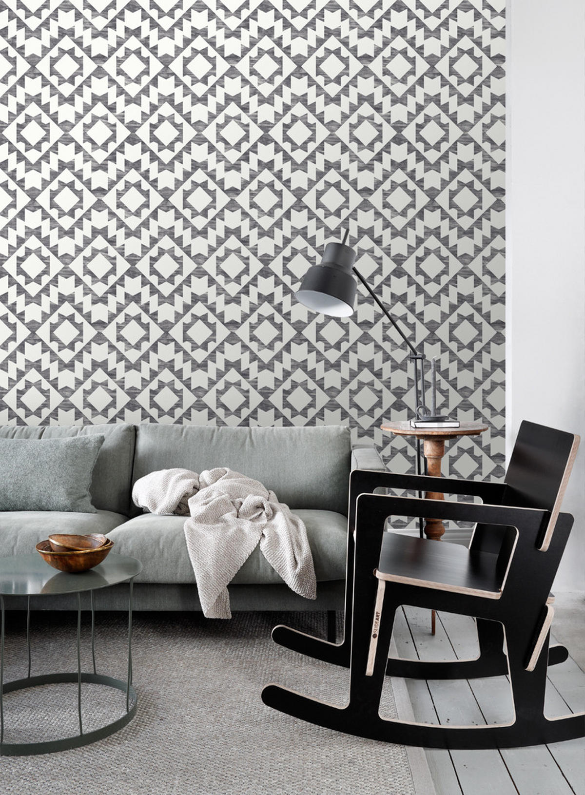 TAPETE Marrakescher Aztec-Teppich 53 cm x 10.05 m - Schwarz, Papier (53/1000cm) - ESTAhome