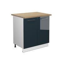 SPÜLENUNTERSCHRANK Fame-Line Dunkelblau Hochglanz 80 cm mit Regal AP Eiche - Weiß/Dunkelblau, Holzwerkstoff (80/82/60cm) - Vicco