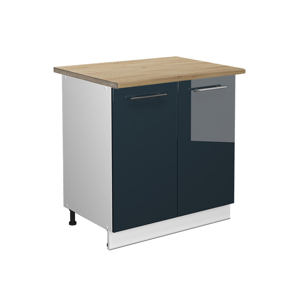 SPÜLENUNTERSCHRANK Fame-Line Dunkelblau Hochglanz 80 cm mit Regal AP Eiche - Weiß/Dunkelblau, Holzwerkstoff (80/82/60cm) - Vicco
