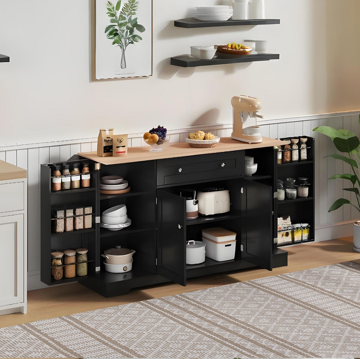 SIDEBOARD mit Schublade 138 cm MDF Schwarz - Schwarz, Holzwerkstoff (138/85/40cm) - Meubliv