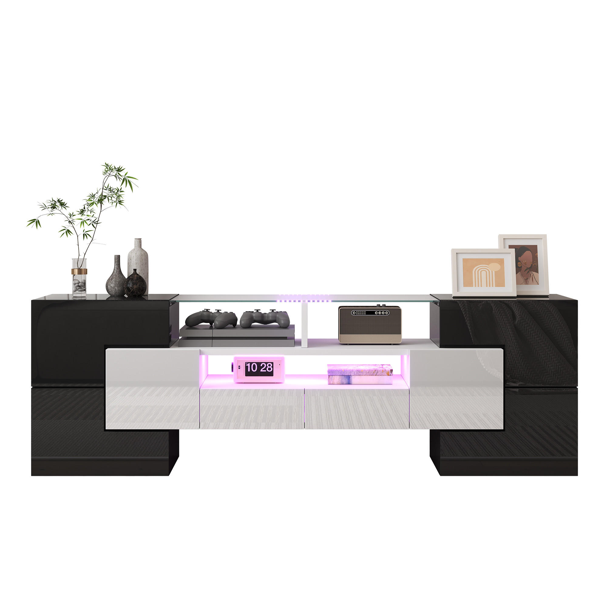 TV-LOWBOARD 145 cm Hochglanz LED weiß - Weiß, Holzwerkstoff (145/51/30cm) - LEBENLANG