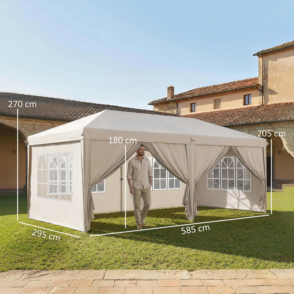 PAVILLON DE-14052 6/3 m, UV-Schutz, höhenverstellbar Beige - Beige, Metall (295/270/585cm) - ComfortXL