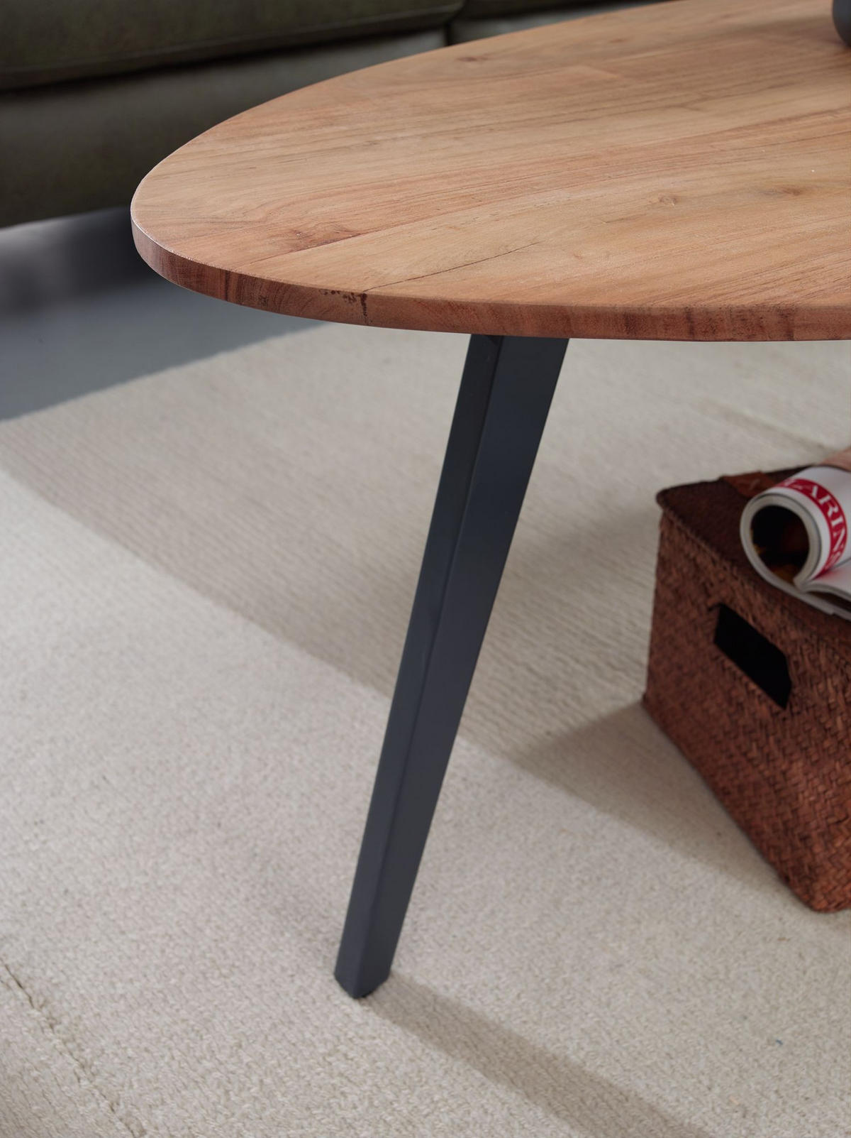 COUCHTISCH in Nierenform aus Akazie Massivholz mit stabilen Metallbeinen - Beige/Anthrazit, Holz/Metall (60/110/45cm) - KADIMA DESIGN