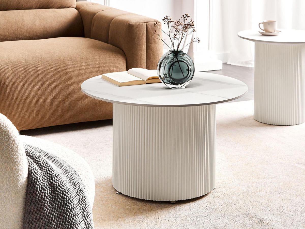 COUCHTISCH Beige Leona - Beige/Weiß, Stein (70/70/43cm) - Beliani