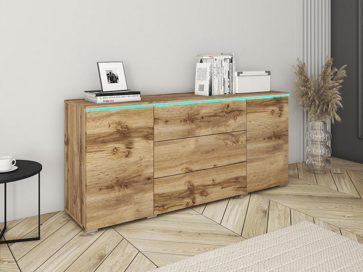 SIDEBOARD Vera 150 mit RGB LED Beleuchtung - Eiche Wotan, Holzwerkstoff (150/66/40cm) - MIRJAN24