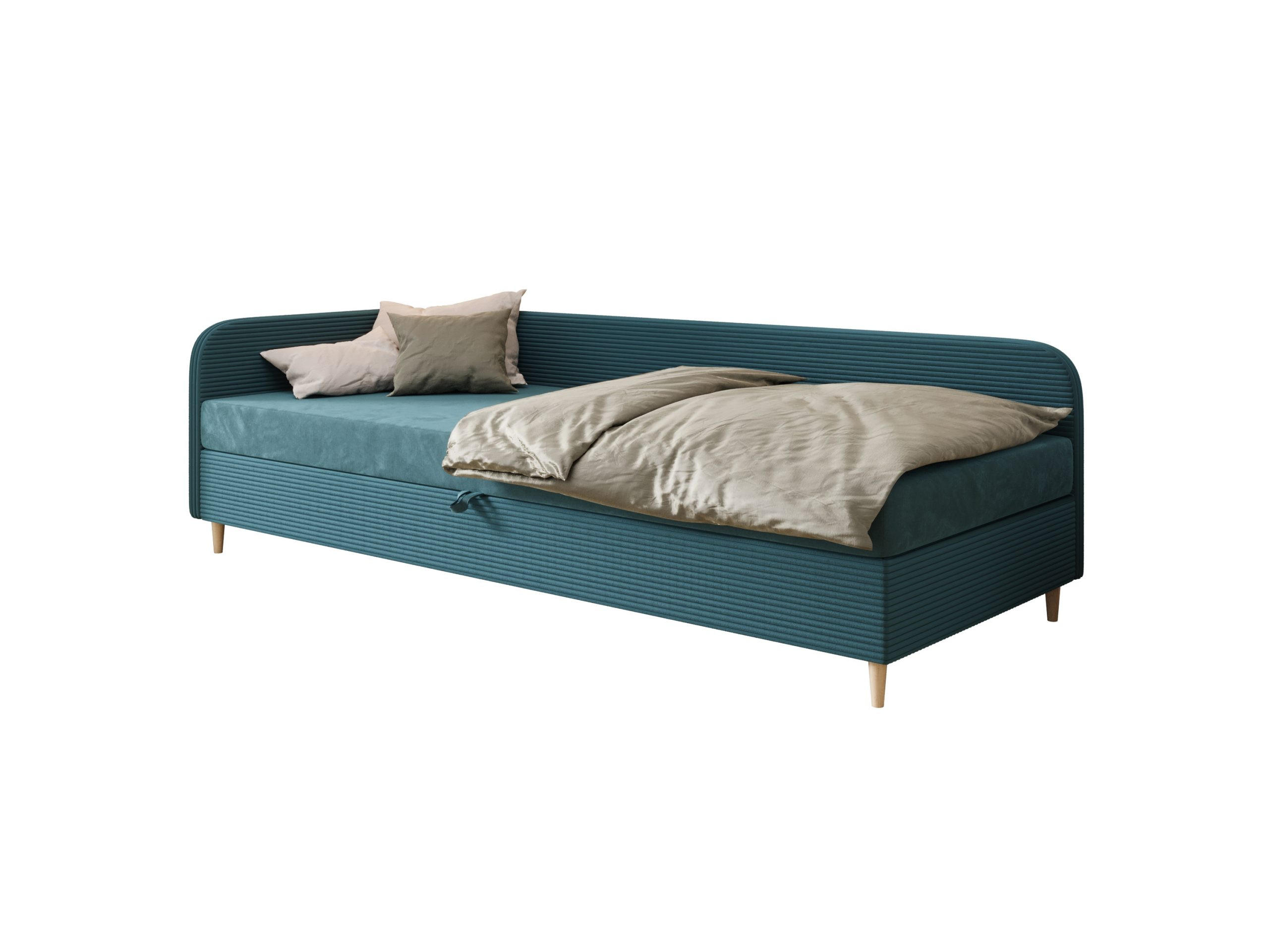 EINZELBETT aus Polyester und Cord Kobbevik Seite Links 100x200 cm, Türkis - Türkis, Textil (100/200cm) - Meblito