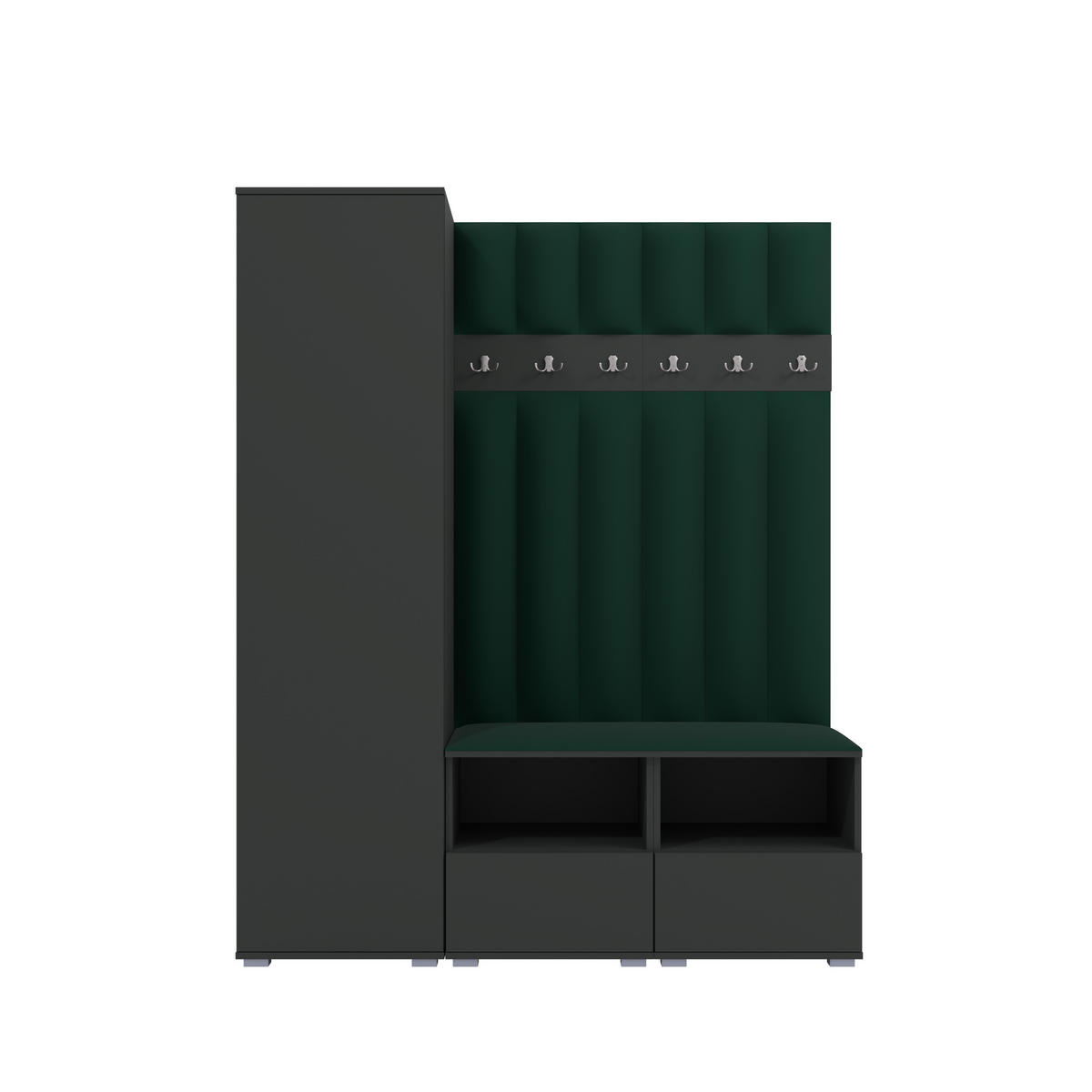 GEPOLSTERT Garderoben-Set Nela II LUX (Farbe Graphit + Stoff Trinity 28) - Dunkelgrün/Silberfarben, Holz/Holzwerkstoff (150/187/40cm) - Ravio