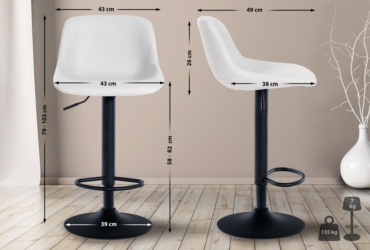 BARHOCKER Loft 79-103 cm weiß - Weiß, Metall (43/79/49cm) - furnicato