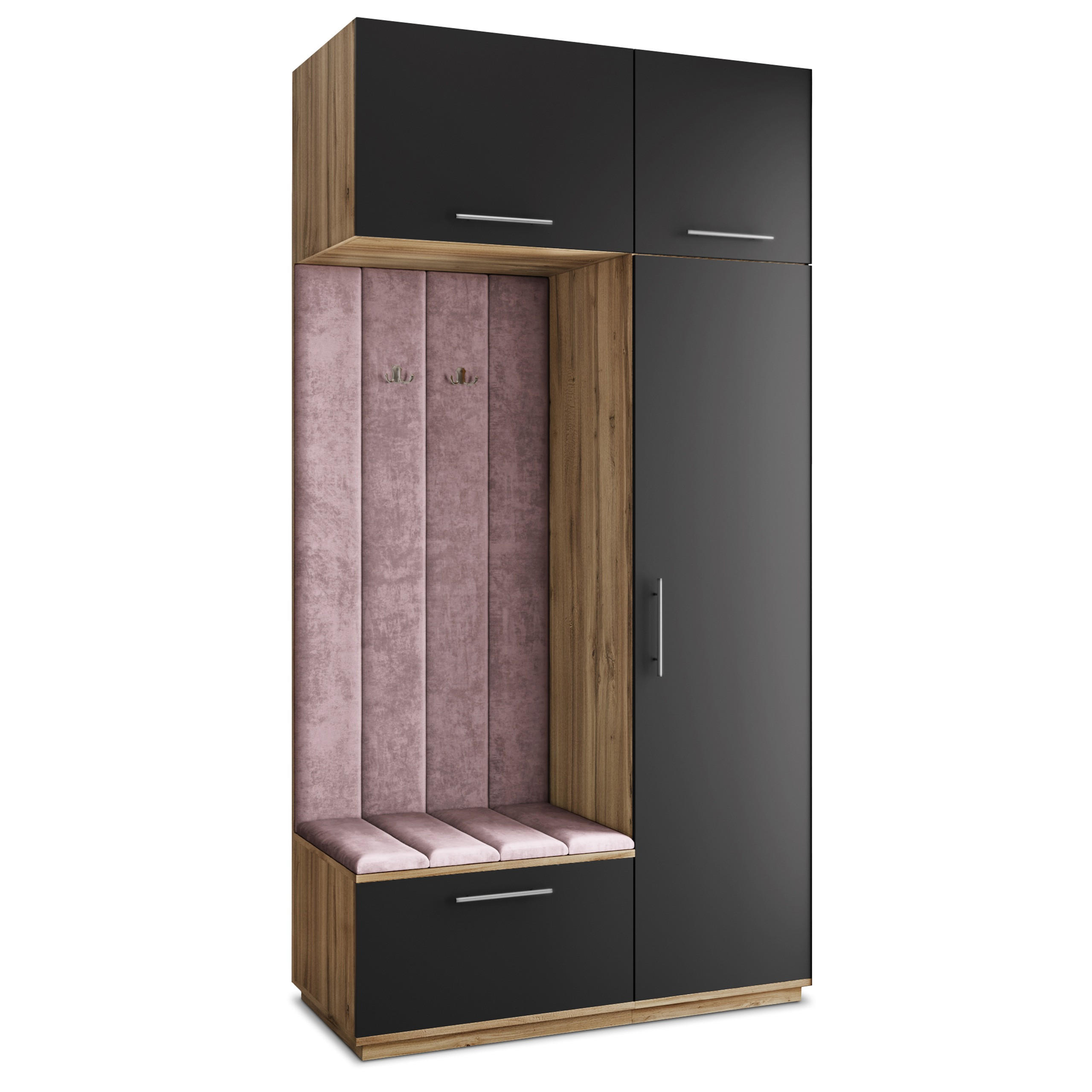 Masseno Garderobenschrank Eiche Wotan, Schwarz, Lila 120x240x60 cm
