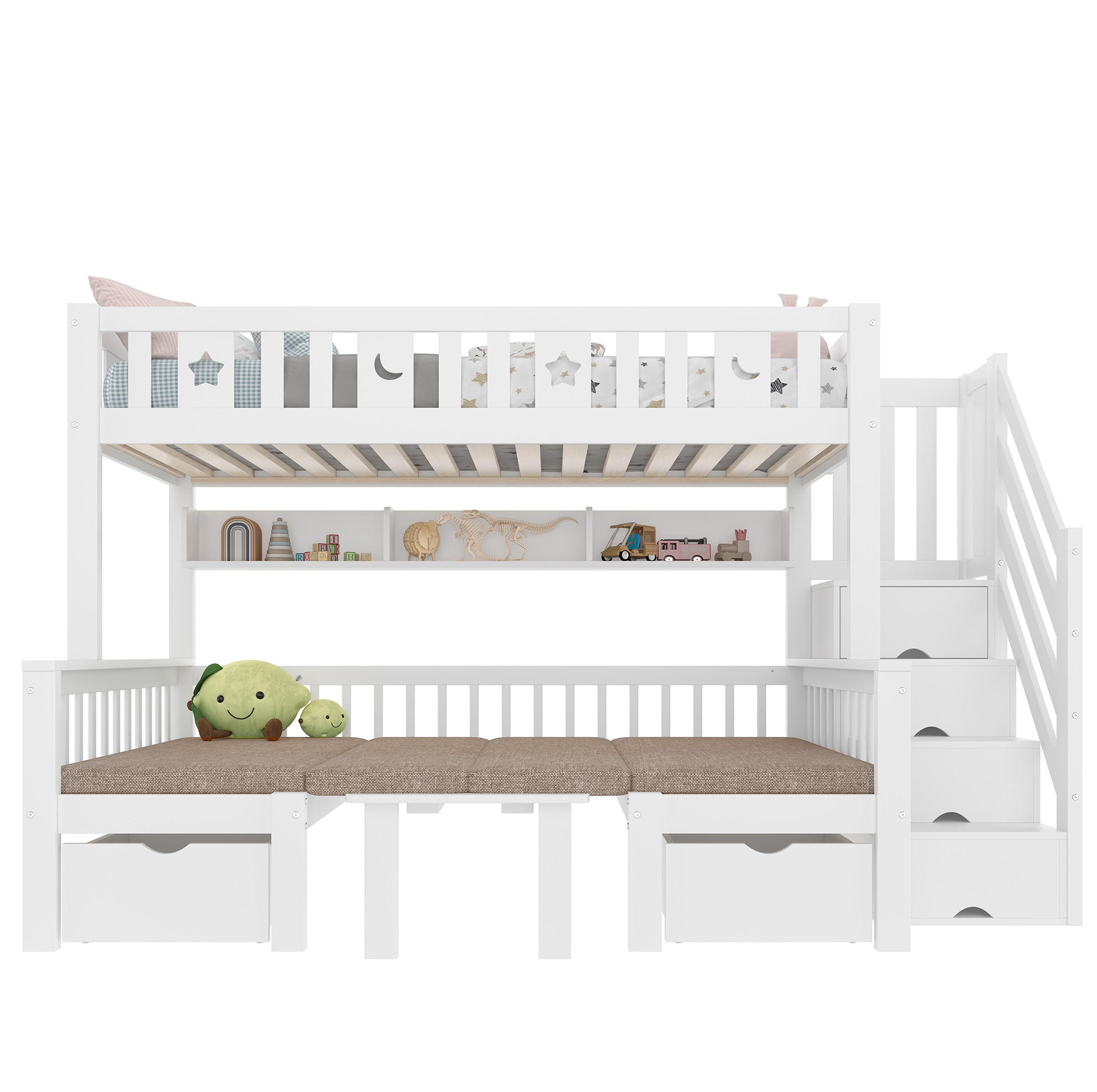 HOCHBETT 90/200 cm Weiß mit Schreibtisch, Stauraumleiter und Massivholz - Weiß, Holz (90/200cm) - Flora Grace