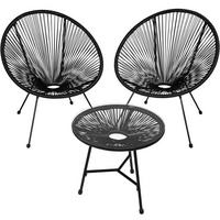 GARTENSTUHL 2er Set Santana mit Tisch, Belastbarkeit Stuhl 120 kg, schwarz - Schwarz, Kunststoff - tectake