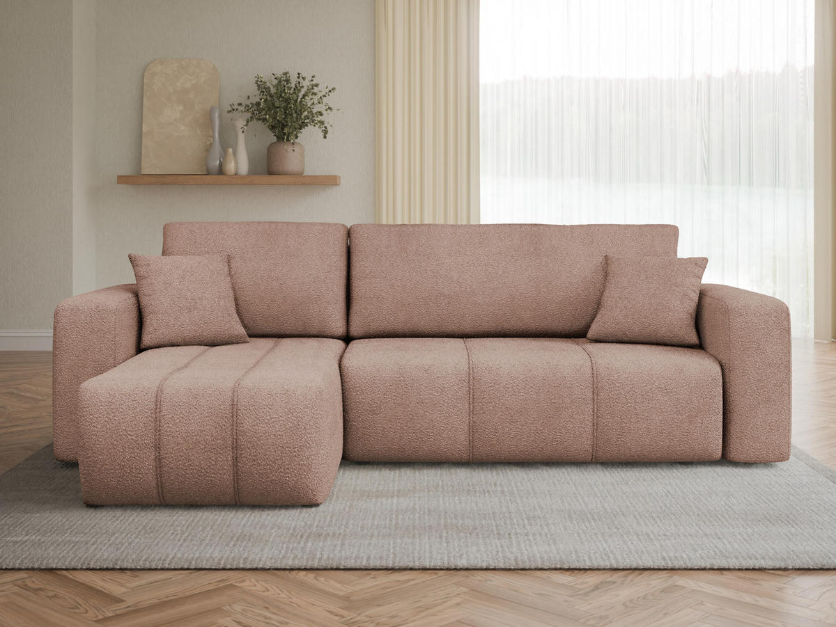 ECKSOFA Furyn Boucle - Hellbraun/Schwarz, Holzwerkstoff/Kunststoff (244/145cm) - MIRJAN24