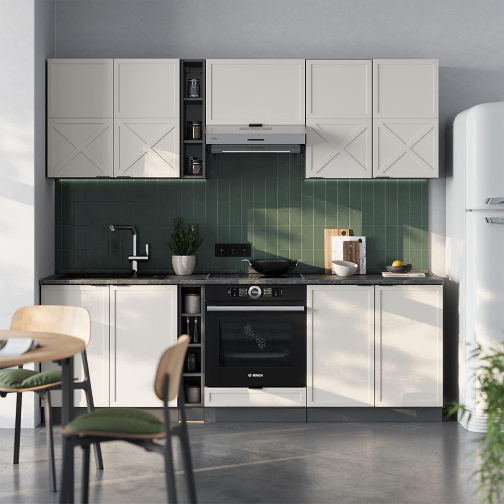 KÜCHENZEILE Fame-Line GrauBeige/Anthrazit 235 cm, AP Anthrazit - Anthrazit/Grau, Holzwerkstoff (235/81.6/60cm) - Vicco