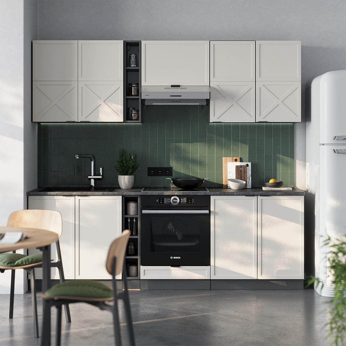 KÜCHENZEILE Fame-Line GrauBeige/Anthrazit 235 cm ohne AP - Anthrazit/Grau, Holzwerkstoff (235/81.6/46cm) - Vicco