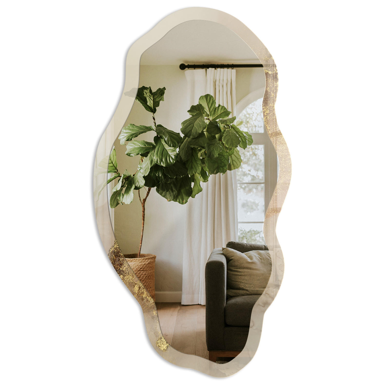 SPIEGEL 90x45 cm asymmetrisch mit Druck - Künstlerische Abstraktion - Transparent, Glas (45/90/0.4cm) - TULUP