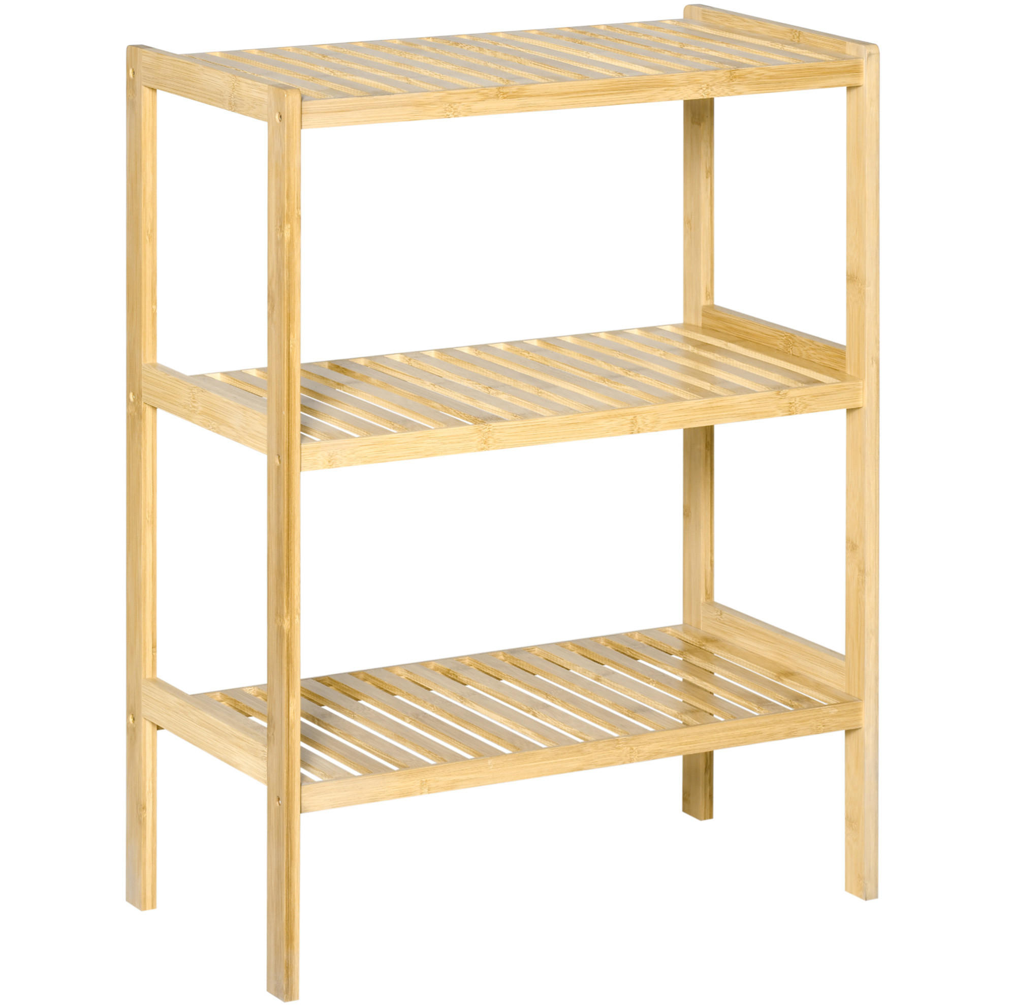 BADEZIMMERREGAL 62x33x80 cm Natur aus Bambus mit 3 Lattenregalen & hohem Sockel - Naturfarben, Naturmaterialien (62/80/33cm) - Modfu