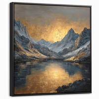 LEINWAND Bilder mit Rahmen - Bergkulisse mit goldenem Sonnenuntergang - 50x50 - Goldfarben, Textil (50/50cm) - MuchoWow