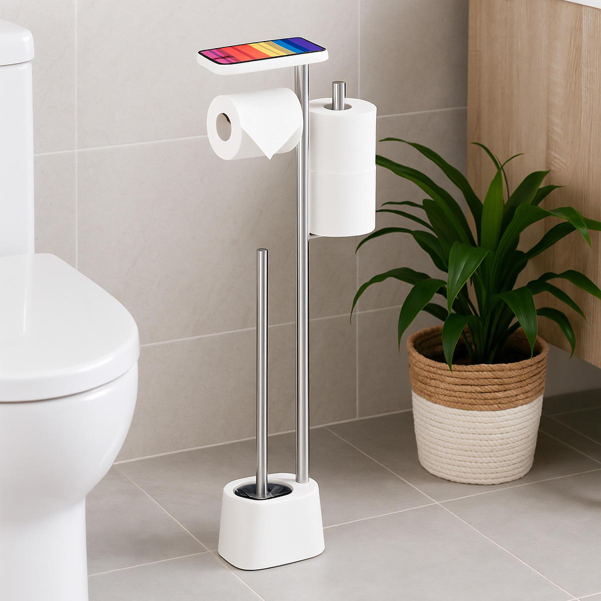 WC-GARNITUR - Multicolor, Kunststoff/Metall (25.5/65.5/12.5cm) - Relaxdays