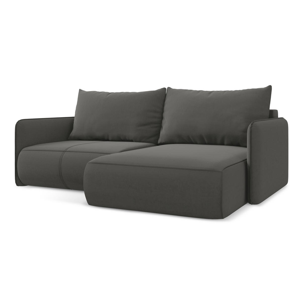 ECKSOFA mit Schlaffunktion Samt Stoff Grau - Dunkelgrau/Schwarz, Kunststoff/Textil (207/148cm) - LaMiaSofa