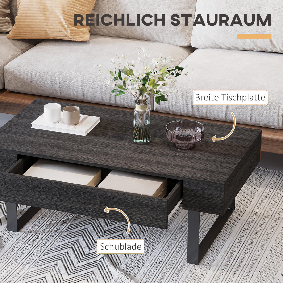 KLUBSKA miza 110/60/40 cm iz iverne plošče, temno siva s prostorom za shranjevanje - siva, leseni material (110/60/40cm) - BEAOK
