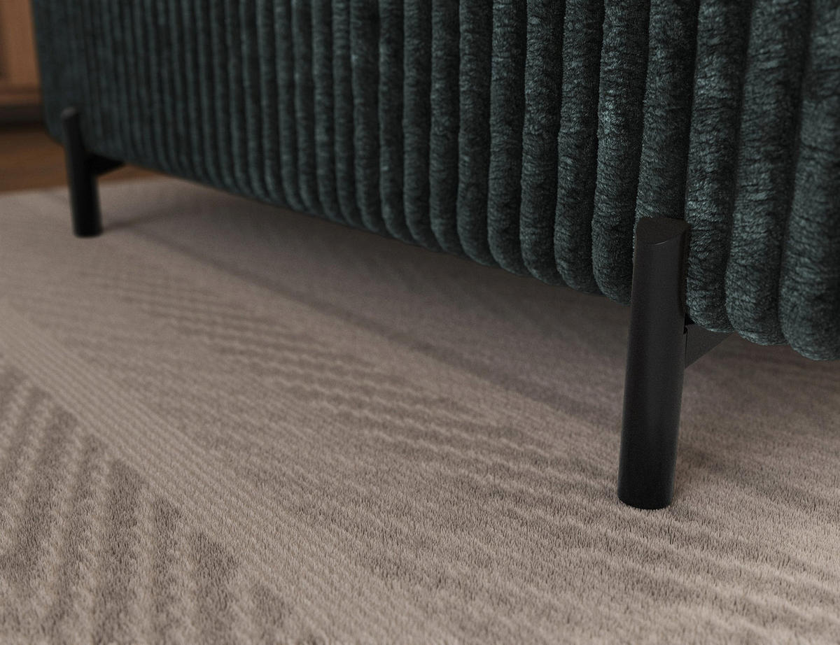 ECKSOFA COLESIO L-Form, Schlaffunktion, Bettkasten, verstellbare Kopfstützen, Wellenfederung, Metallfüße, breiter Cordstoff - Dunkelgrün/Schwarz, Kunststoff/Metall (204/269cm) - Wohnideebilder