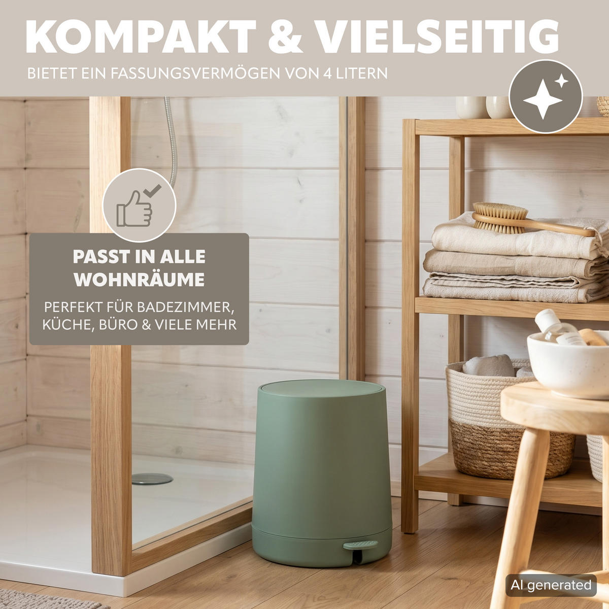 KOSMETIKEIMER TESERO, Kunststoff, grün - Grün, Kunststoff (22.5/25.5/25cm) - eluno