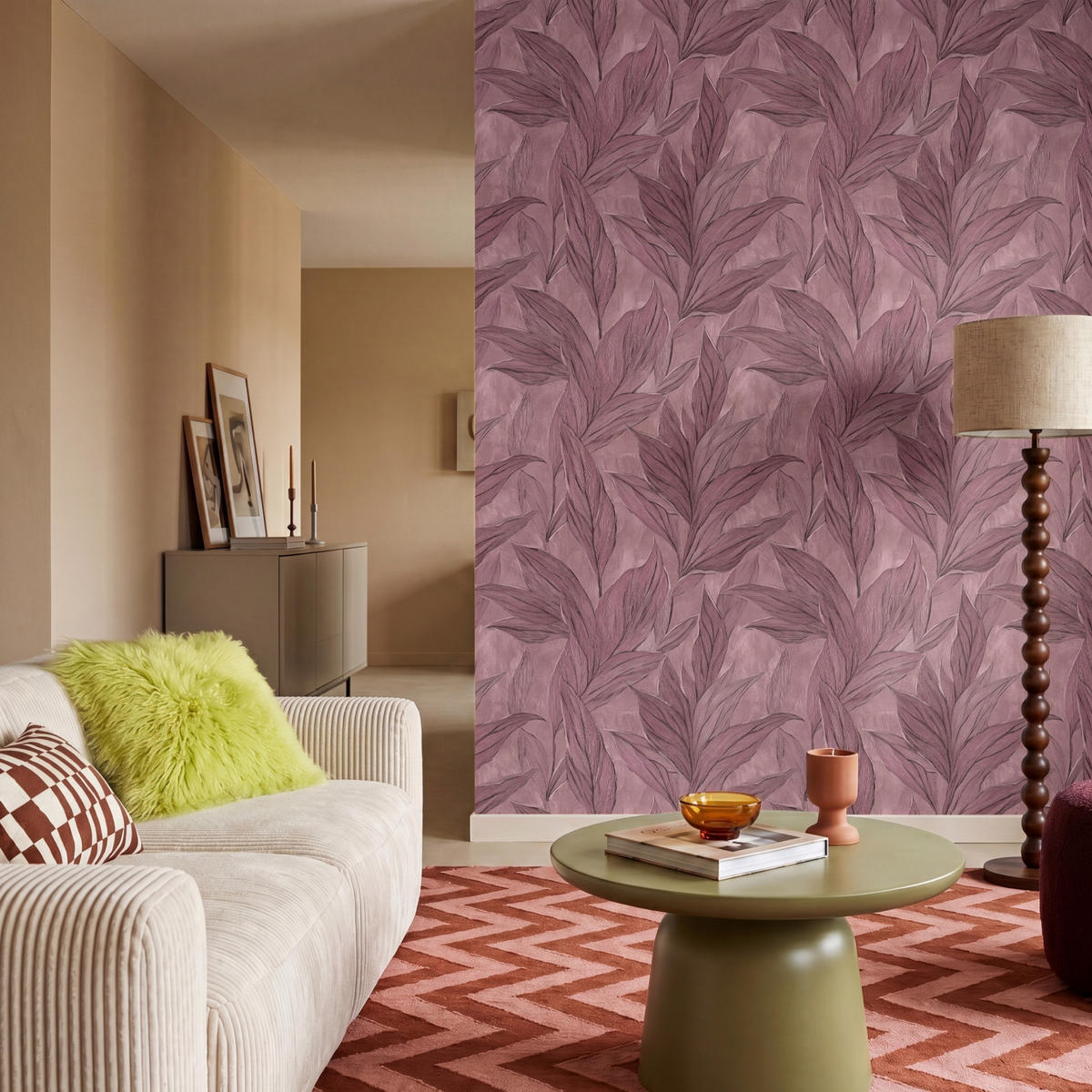 TAPETE - Blätter - Muster - Lila - 200x260 cm - Altrosa, Papier (200/260cm) - OnlyWow