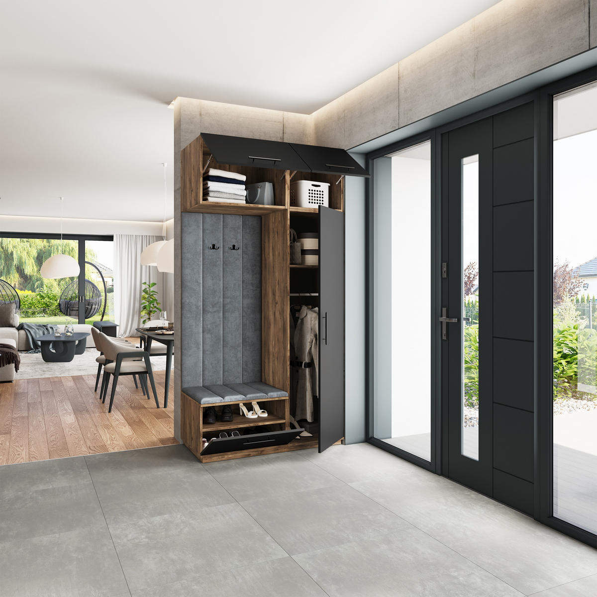 GARDEROBENSCHRANK REMA 120/240/60 cm Modern Garderobe-Set Eiche Lefkas - Eichefarben/Schwarz, Holzwerkstoff (120/240/60cm) - MASSENO