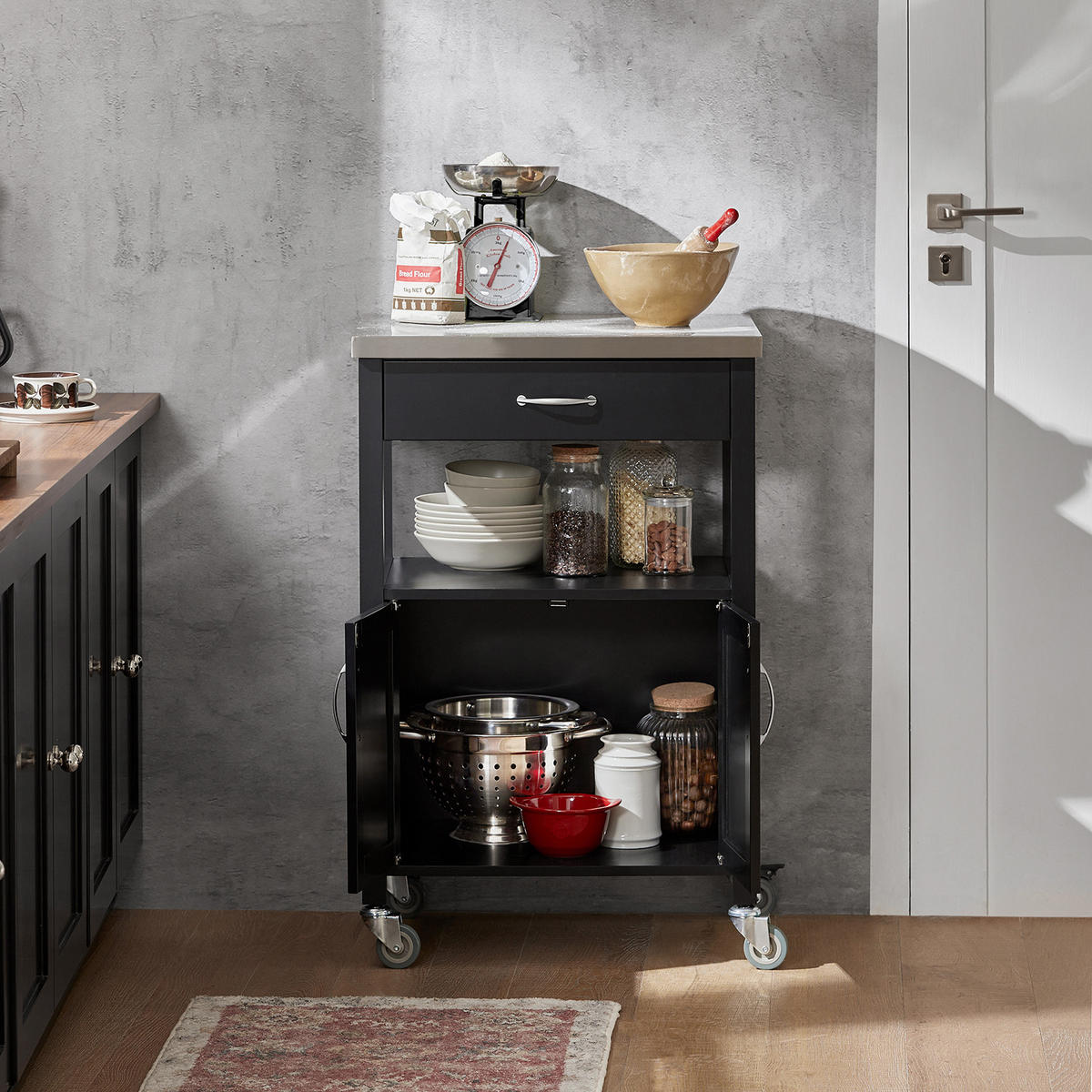 KÜCHENWAGEN Schwarz - Schwarz, Holzwerkstoff (60/90/45cm) - SoBuy