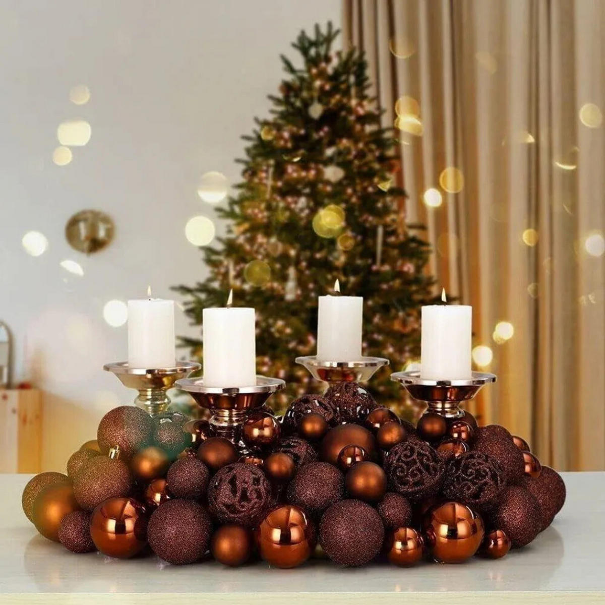WEIHNACHTSKUGELN 100-tlg Braun Kunststoff Innen Außen Christbaumschmuck - Braun, Kunststoff (30/25/10cm) - JUNG