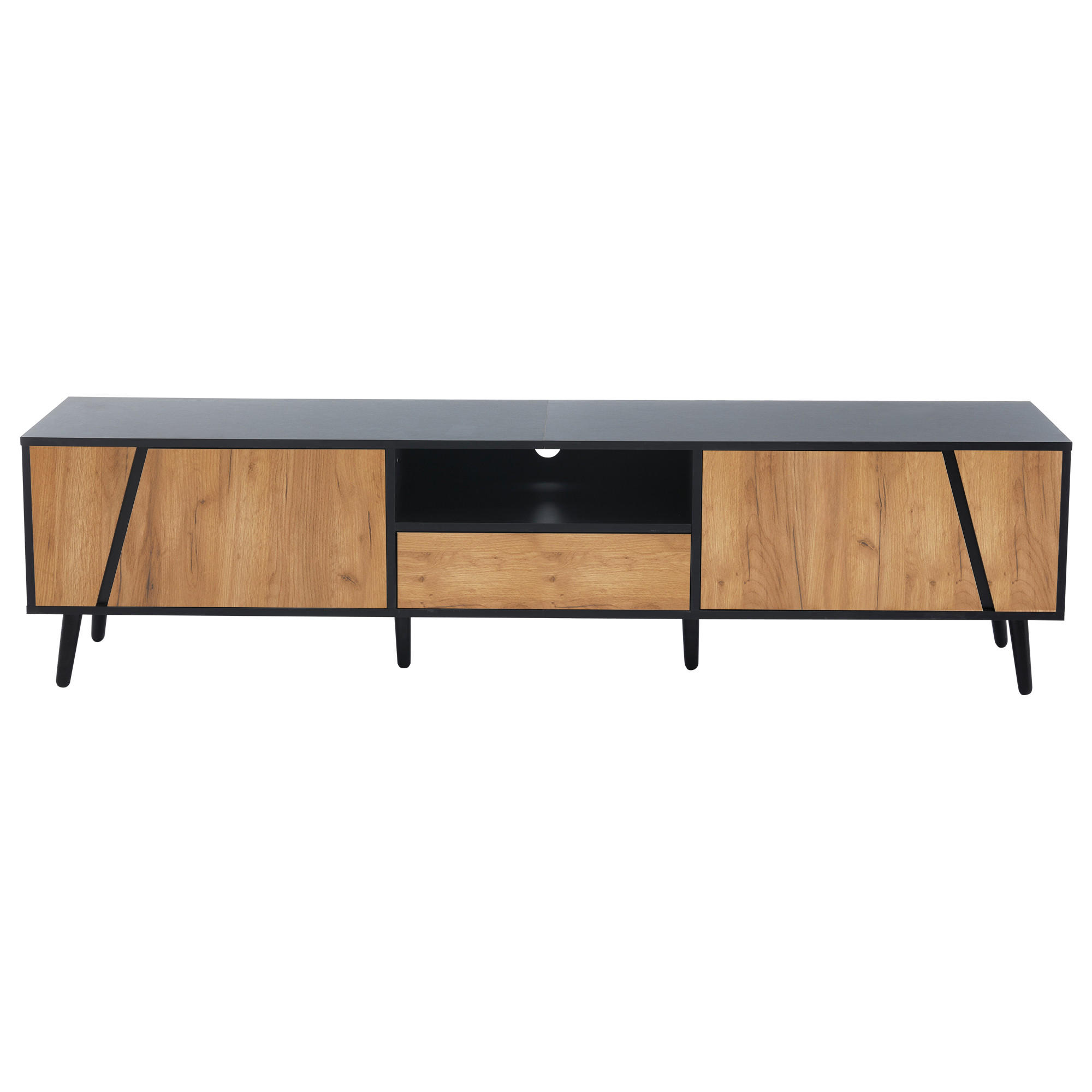 TV-LOWBOARD Grifflos Schwarz-Naturholzfarben 180/40/46 cm - Schwarz, Holz (180/46/40cm) - PANGIVO