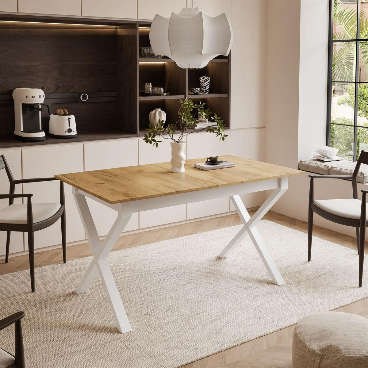 ESSTISCH ARTON II ausziehbarer Tisch 140-195 cm für 6-8 Personen - Eichefarben/Weiß, Holzwerkstoff/Metall (140/80/77cm) - Lookway