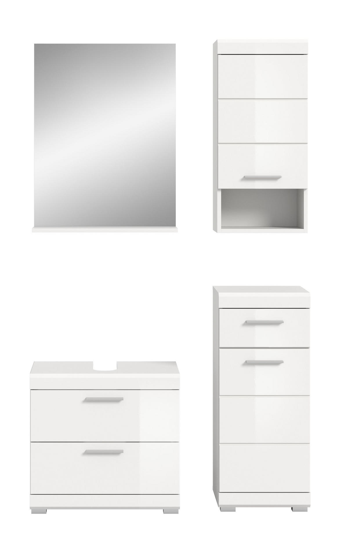 BADKOMBINATION 4tlg. Scout Bad in weiß Nachbildung und weiß hochglanz B/H/T: 112x191x34 cm - Weiß, Holz (112/191/37cm)