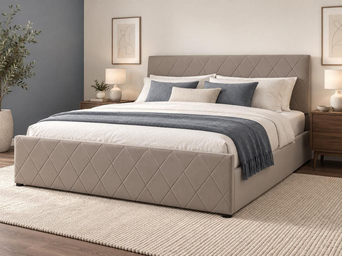 BETT mit Stauraum 180/200 cm Grau Rochefort - Taupe, Kunststoff (180/200cm) - Beliani